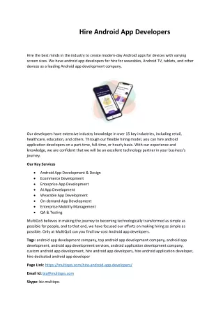 Hire Android App Developers From MultiQoS