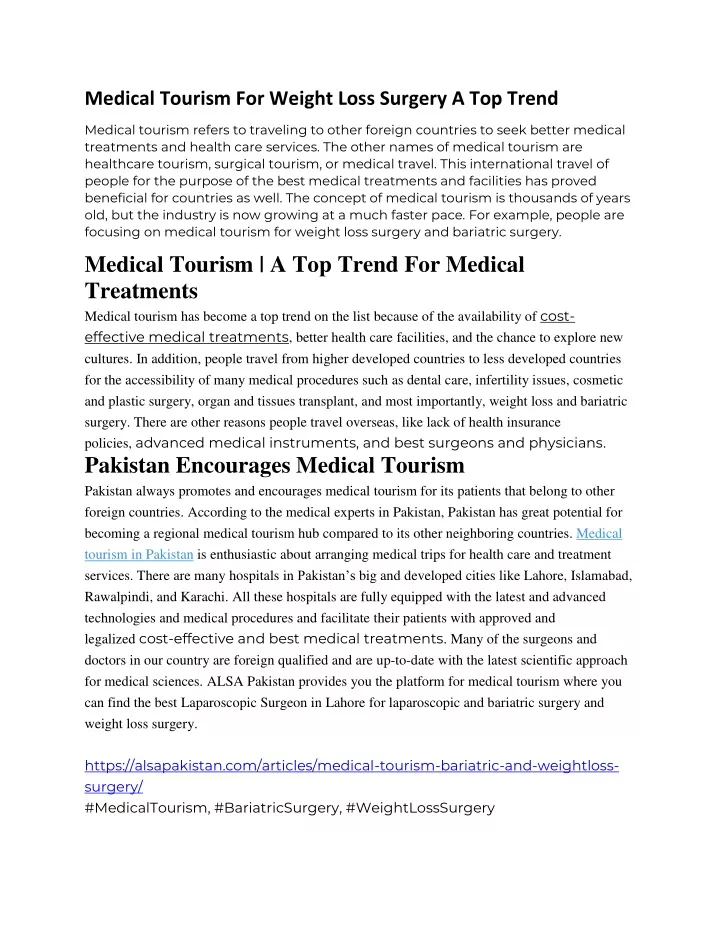 medical tourism for weight loss surgery