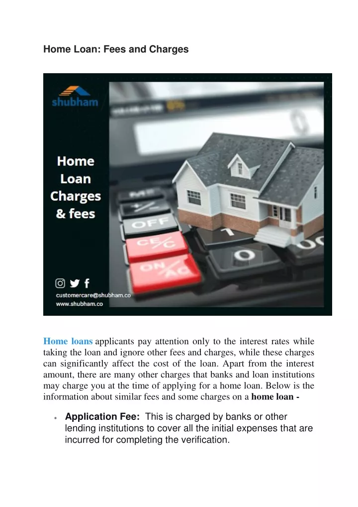 home loan fees and charges