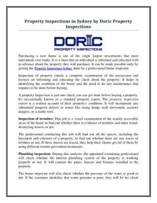 property inspections in sydney by doric property