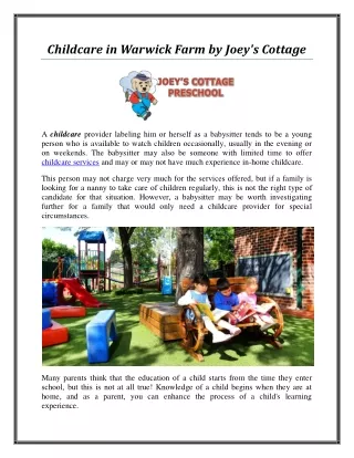 childcare in warwick farm by joey s cottage