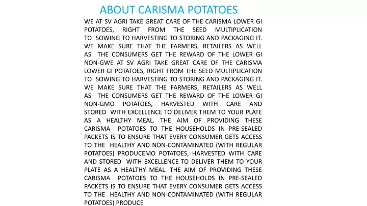 about carisma potatoes