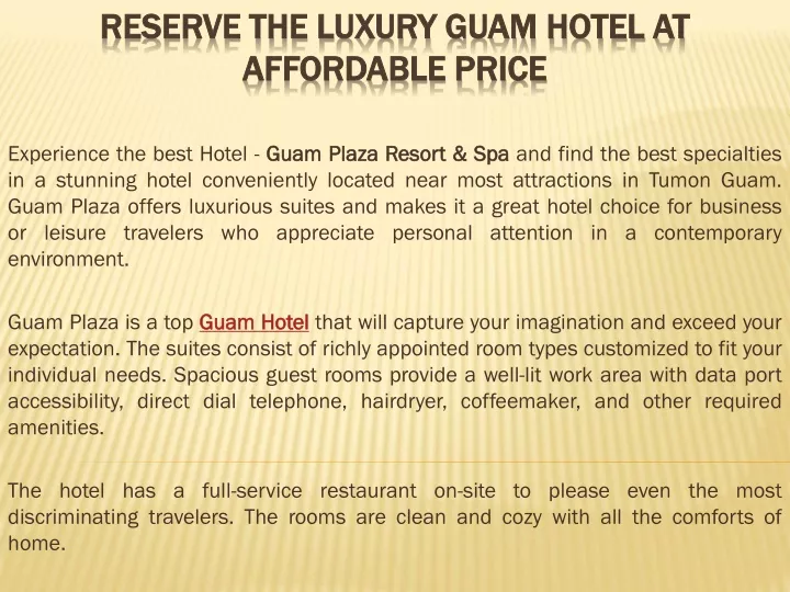 reserve the luxury guam hotel at affordable price