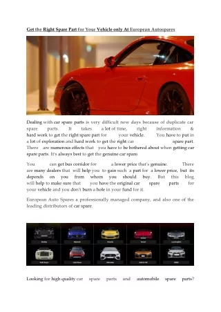 Get the Right Spare Part for Your Vehicle only At European Autospares