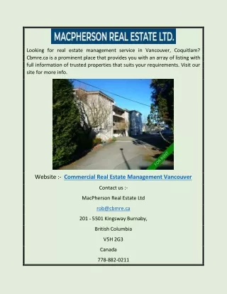 Commercial Real Estate Management Vancouver | Cbmre.ca