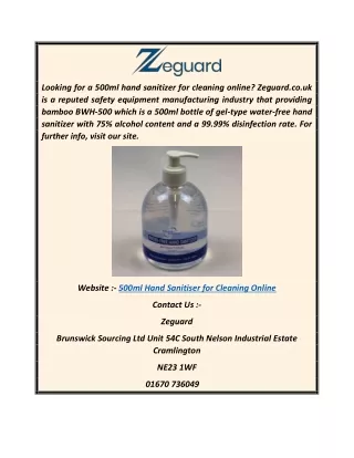 500ml Hand Sanitiser for Cleaning Online  Zeguard.co.uk