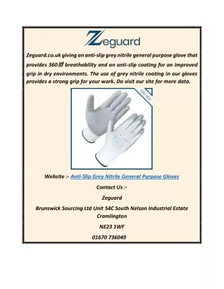 Anti-slip Grey Nitrile General Purpose Gloves  Zeguard.co.uk
