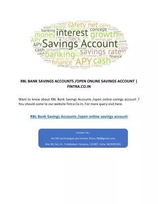 RBL BANK SAVINGS ACCOUNTS /OPEN ONLINE SAVINGS ACCOUNT | FINTRA.CO.IN