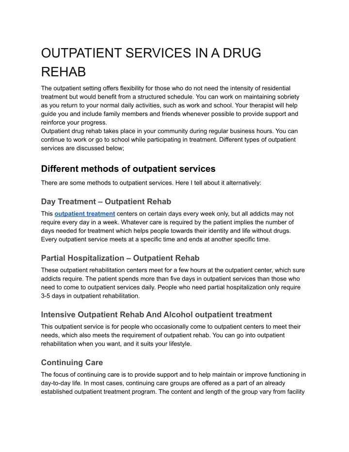 outpatient services in a drug rehab