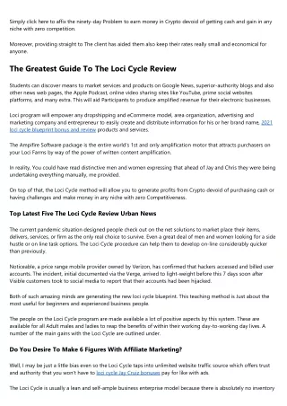Facts About The Loci Cycle Review Revealed