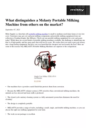 What distinguishes a Melasty Portable Milking Machine from others on the market