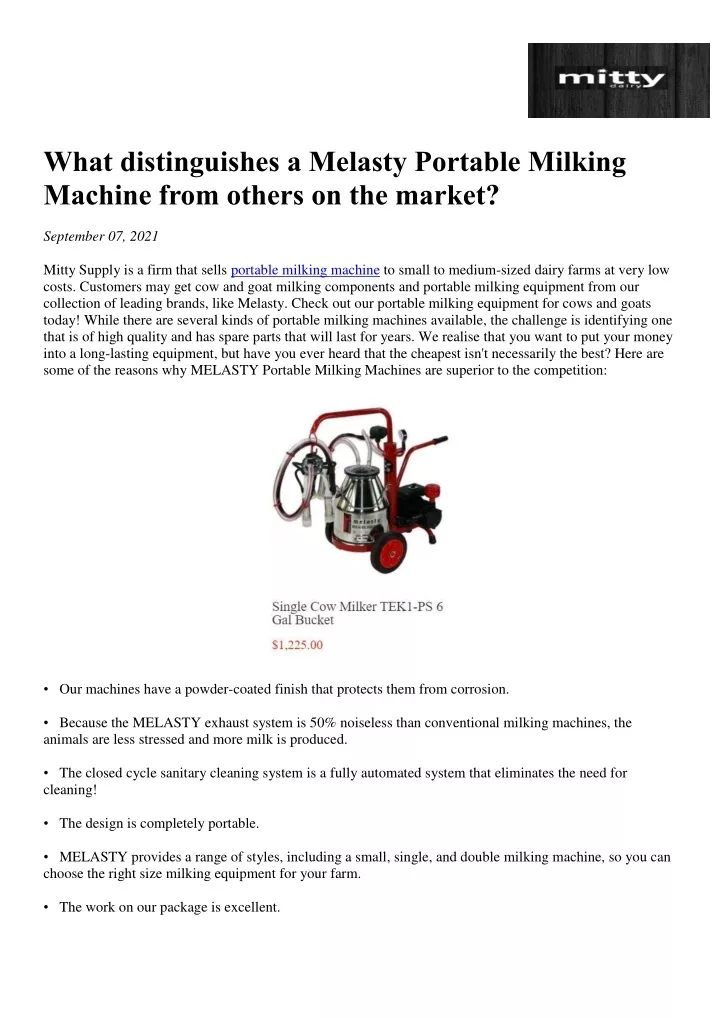 what distinguishes a melasty portable milking