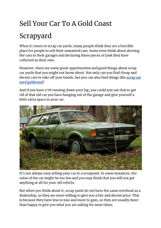 Sell Your Car To A Gold Coast Scrapyard