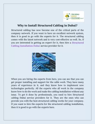 why to install structured cabling in dubai