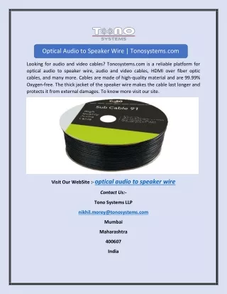 Optical Audio to Speaker Wire | Tonosystems.com