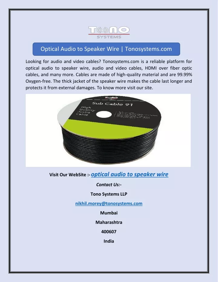 optical audio to speaker wire tonosystems com