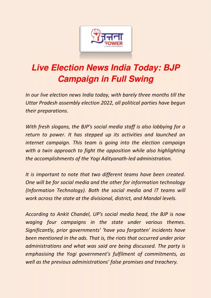 live election news india today bjp campaign