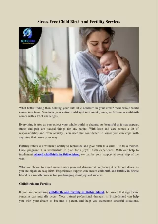Stay Stress-Free With Our Child Birth And Fertility Services