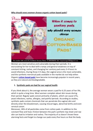 Why should every women choose organic cotton based pads