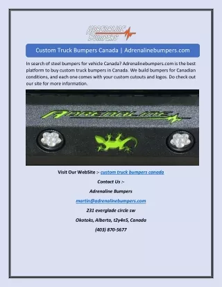 Custom Truck Bumpers Canada | Adrenalinebumpers.com