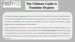 The Ultimate Guide to Feminine Hygiene
