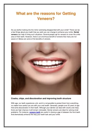 What are the reasons for Getting Veneers