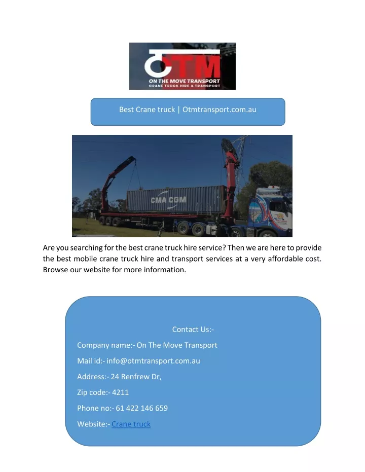 best crane truck otmtransport com au