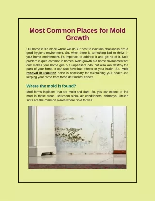 most common places for mold growth