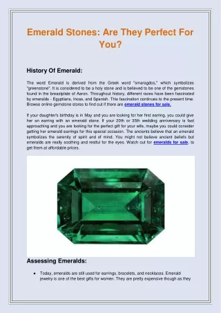 emerald stones are they perfect for you history