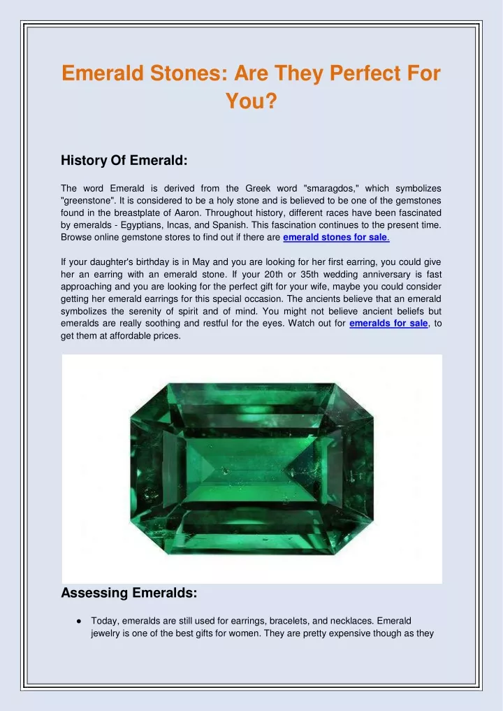 emerald stones are they perfect for you history