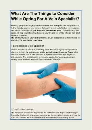 What Are The Things to Consider While Opting For A Vein Specialist
