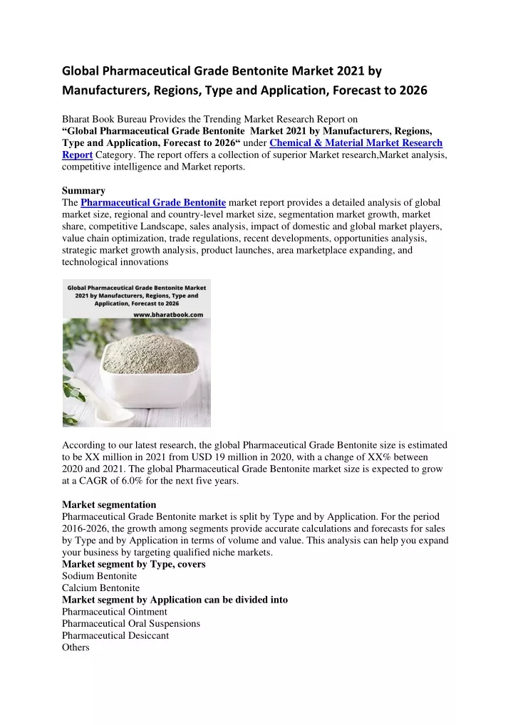 global pharmaceutical grade bentonite market 2021