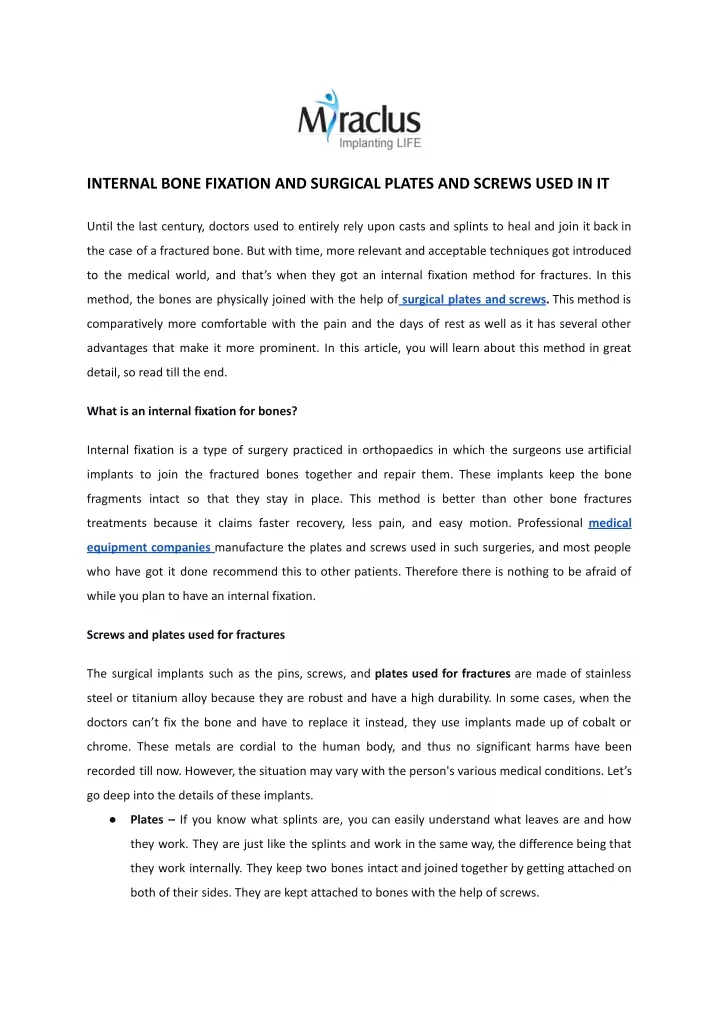 internal bone fixation and surgical plates