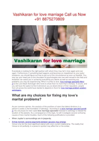 Vashikaran for love marriage Call us Now  91 8875270809