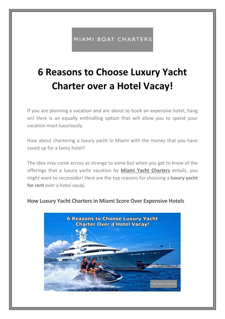 6 reasons to choose luxury yacht charter over