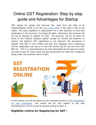 Online GST Registration Step by step guide and Advantages for Startup