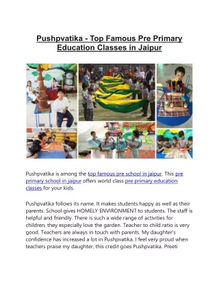 Pushpvatika - Top Famous Pre Primary Education Classes in Jaipur