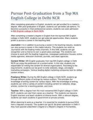 Pursue Post-Graduation from a Top MA English College in Delhi NCR