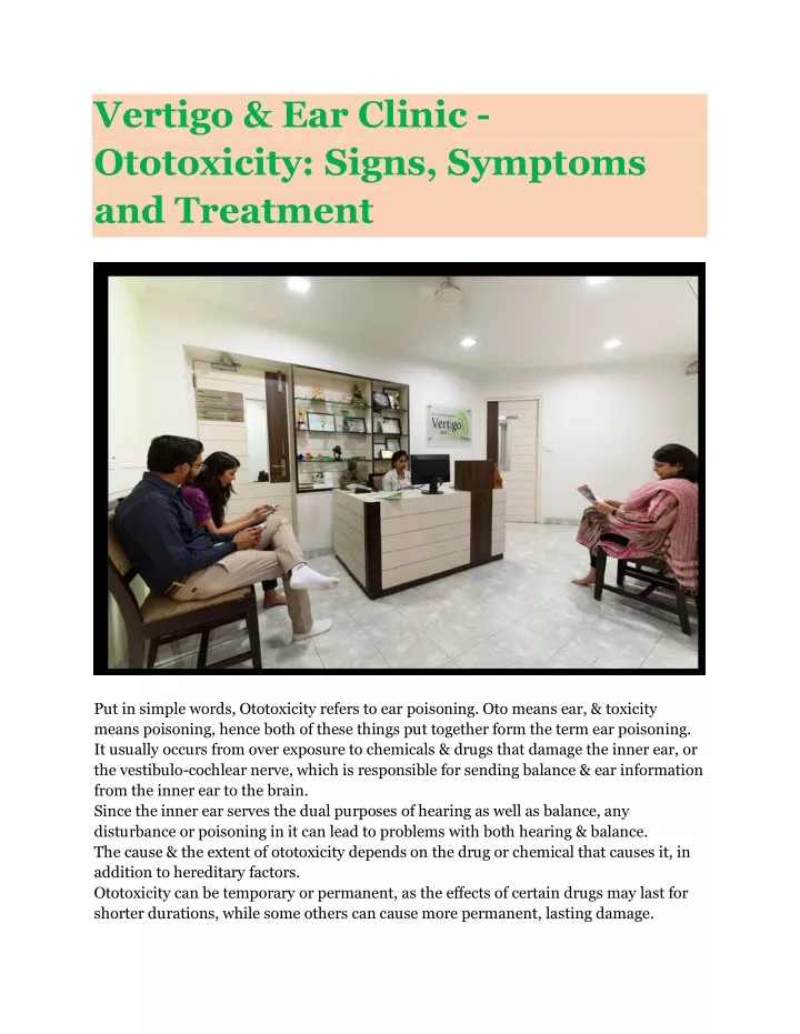 vertigo ear clinic ototoxicity signs symptoms