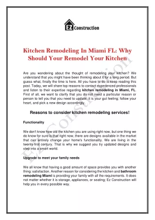 The Best Kitchen Remodeling Services In Miami FL- EZ Construction