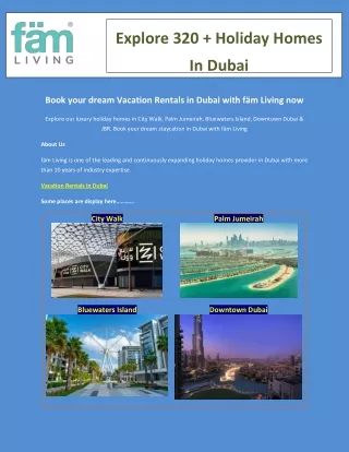 Book your dream Vacation Rentals in Dubai with fäm Living now