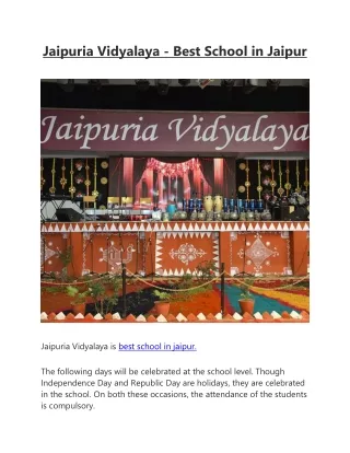 Jaipuria Vidyalaya - Best School in Jaipur