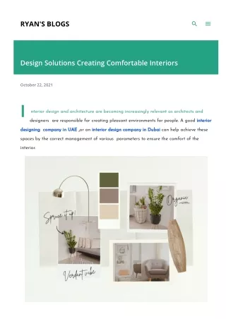 Design Solutions Creating Comfortable Interiors