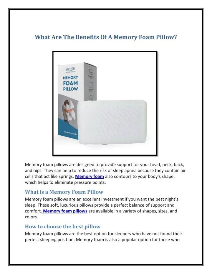 what are the benefits of a memory foam pillow