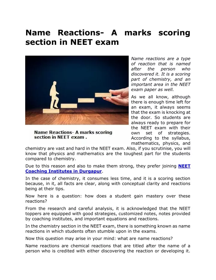 name reactions a marks scoring section in neet