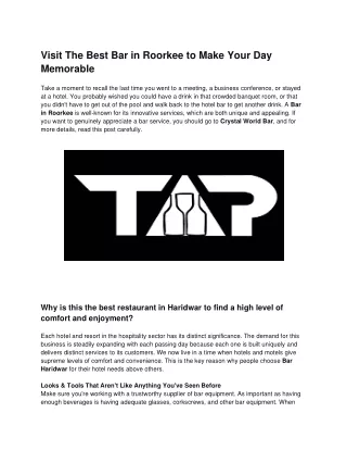 Bar near me | Tap bar Haridwar  - The Alcohal Project