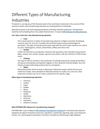 different types of manufacturing industries