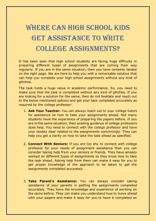Where Can High School Kids Get Assistance to Write College Assignments