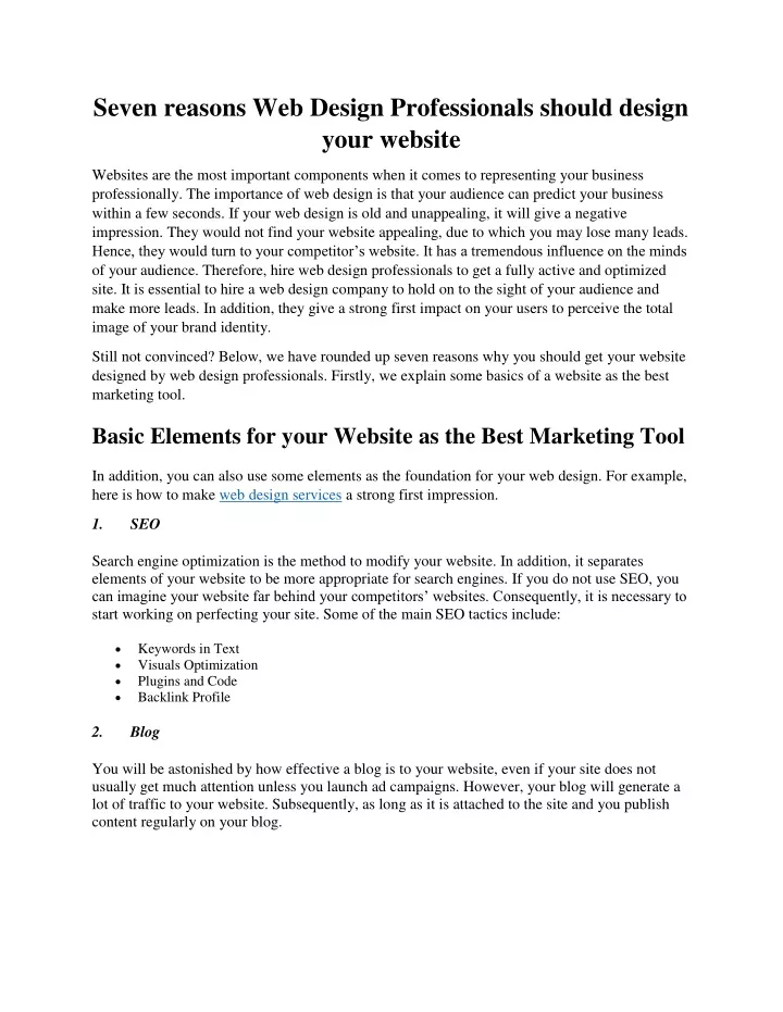 seven reasons web design professionals should