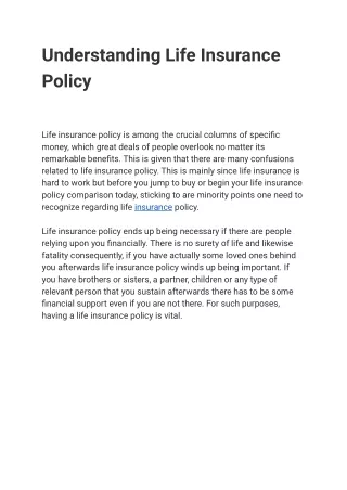 Understanding Life Insurance Policy